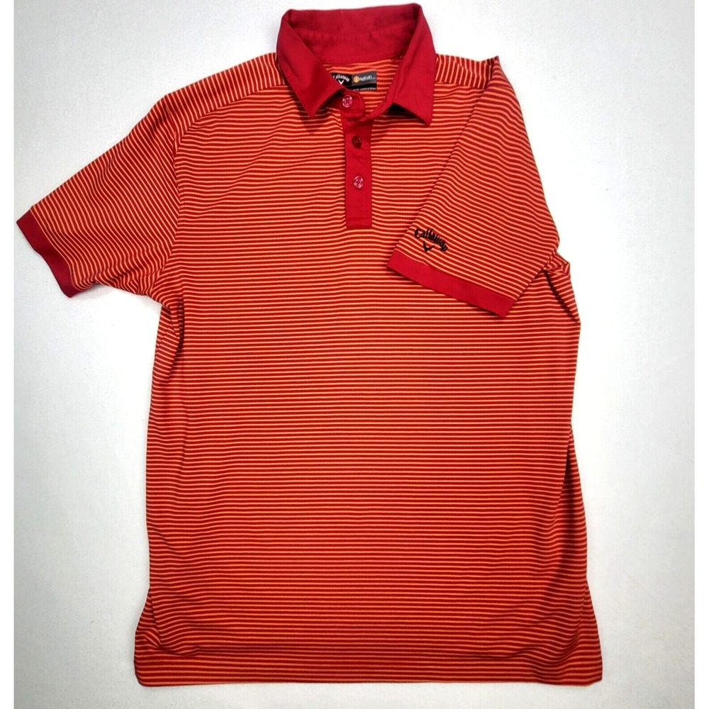 Callaway Golf Mens Polo Shirt Orange‎ Striped Sz Medium  Opti Dri Performance